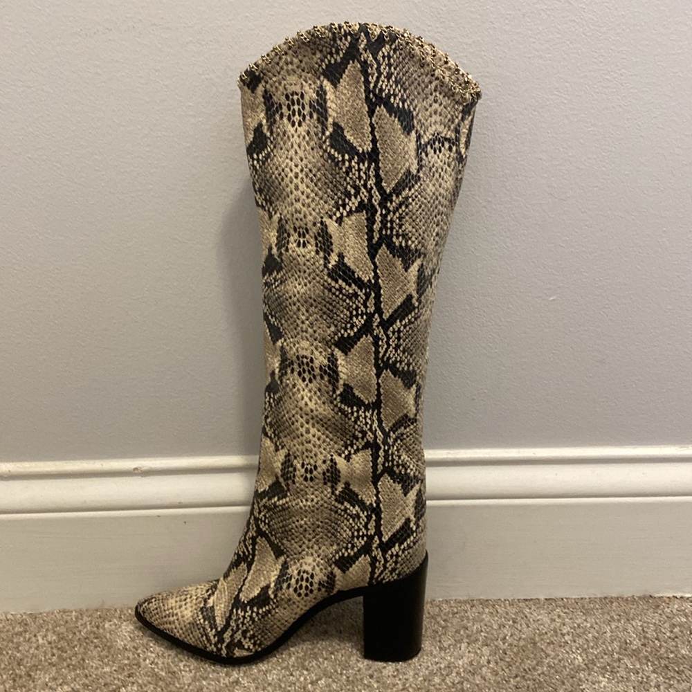 EUC Schutz Analeah animal print boots with gold chain embellishment. Size 6. - Picture 2 of 16